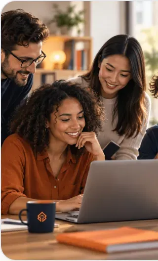 Une équipe échange autour d'un ordinateur portable